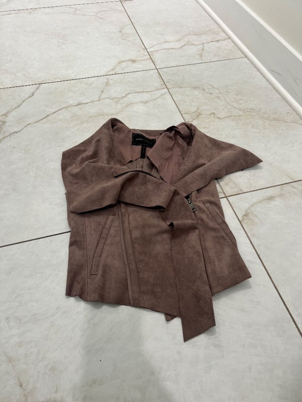 BCBGMAXAZRIA Taupe Faux Suede Asymmetrical Zip Moto Jacket Size S
